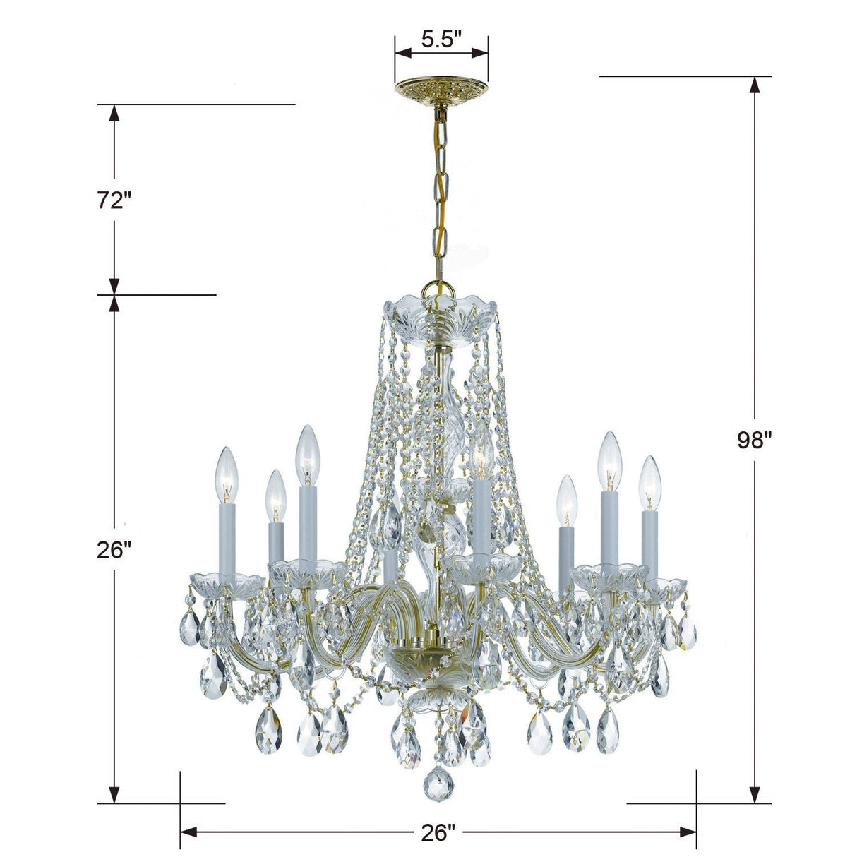 Traditional Crystal 8 Light Swarovski Strass Crystal Polished Chrome Chandelier 1138-CH-CL-S