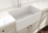 BOCCHI 1138-002-0120 Classico Farmhouse Apron Front Fireclay 30 in. Single Bowl Kitchen Sink with Protective Bottom Grid and Strainer in Matte White