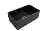 BOCCHI 1138-005-0120 Classico Farmhouse Apron Front Fireclay 30 in. Single Bowl Kitchen Sink with Protective Bottom Grid and Strainer in Black