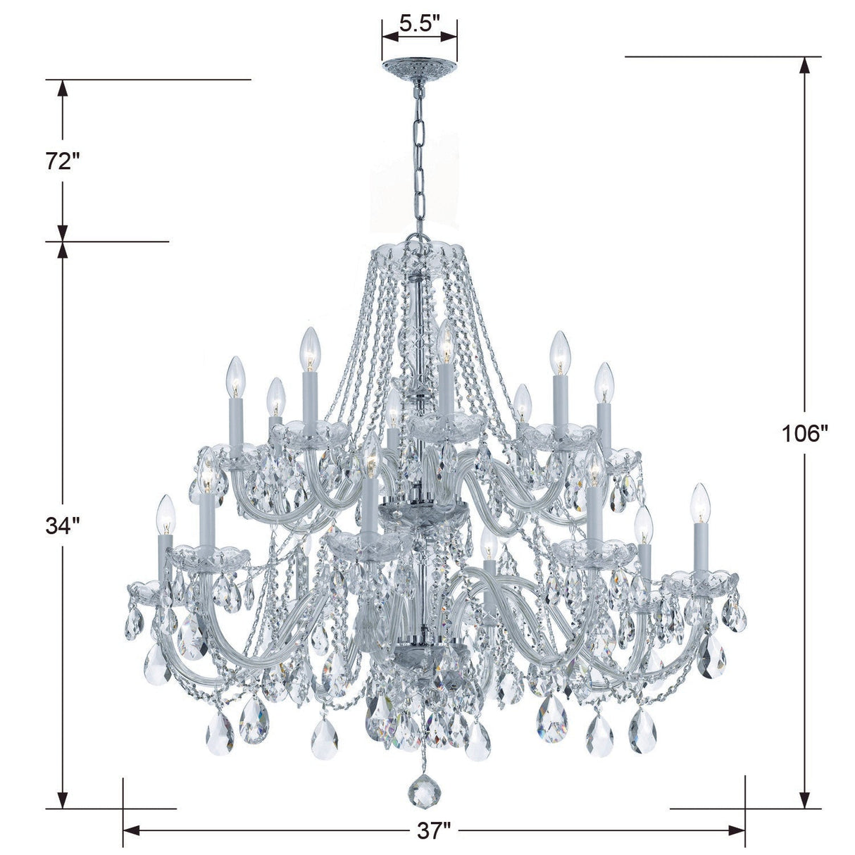 Traditional Crystal 16 Light Hand Cut Crystal Polished Chrome Chandelier 1139-CH-CL-MWP