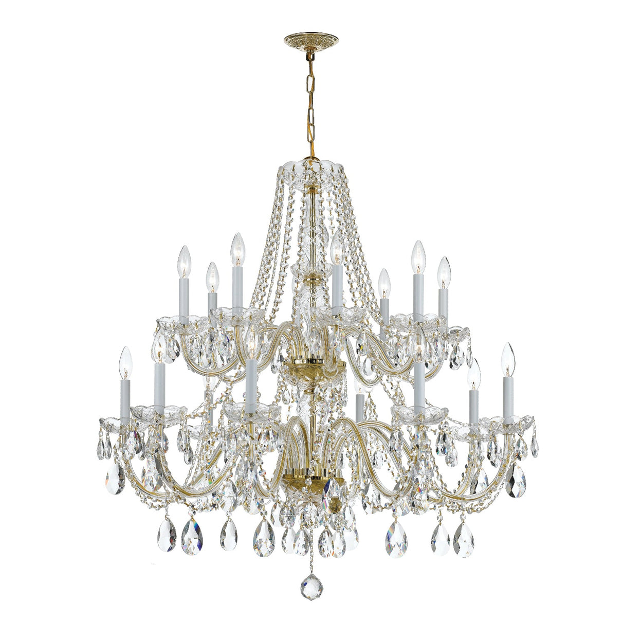 Traditional Crystal 16 Light Hand Cut Crystal Polished Brass Chandelier 1139-PB-CL-MWP