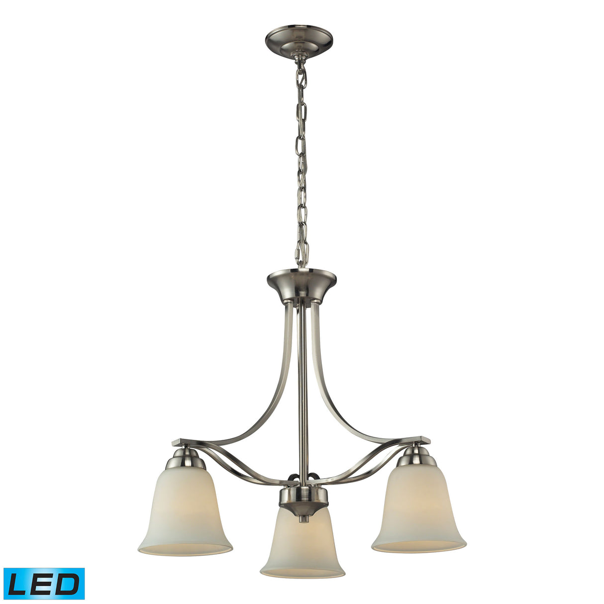 Elk 11522/3-LED Malaga 3 Light Chandelier in Brushed Nickel - LED, 800 Lumens (2400 Lumens Total) with Full Scale Di
