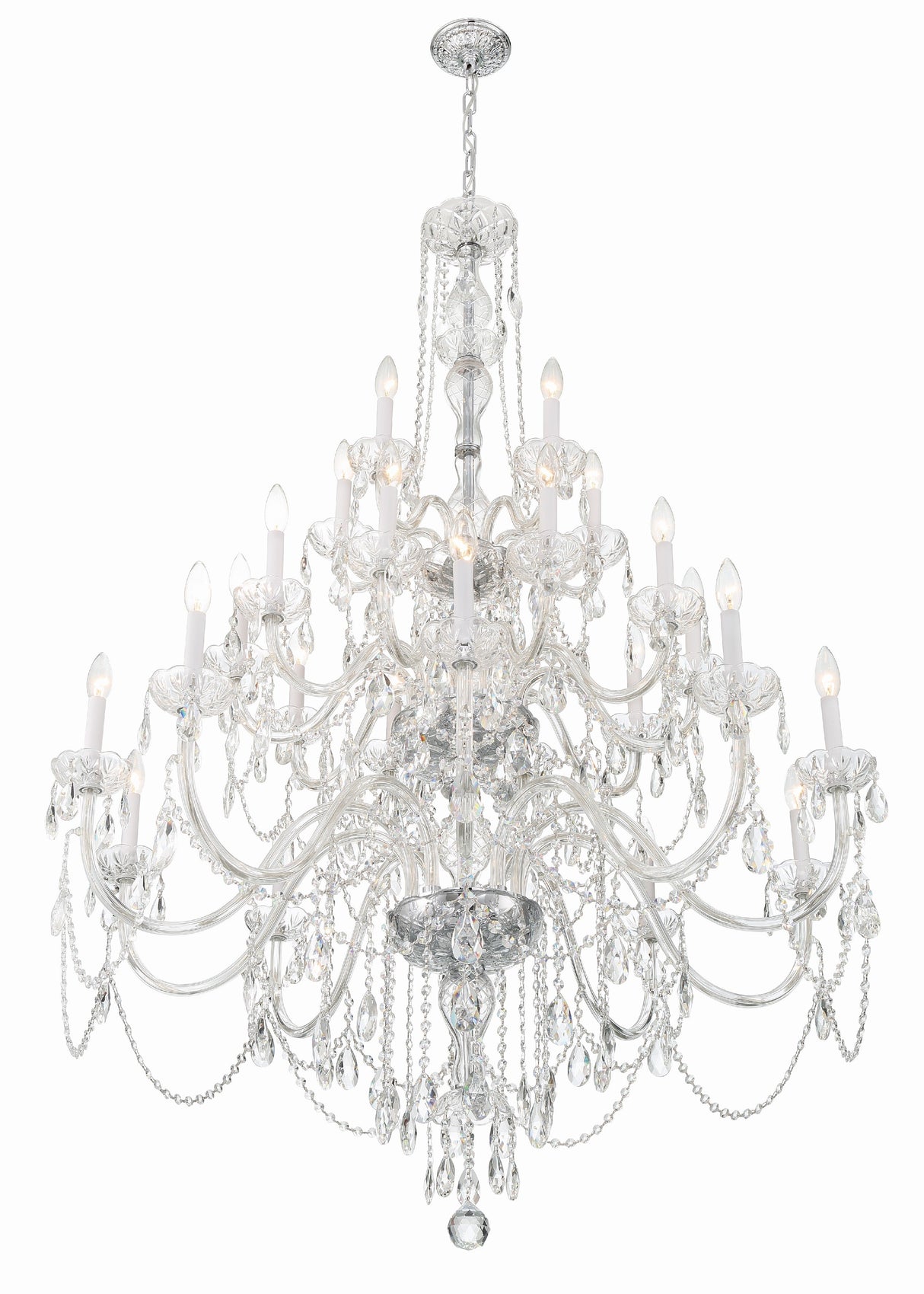 Traditional Crystal 25 Light Hand Cut Crystal Polished Chrome Chandelier 1156-CH-CL-MWP