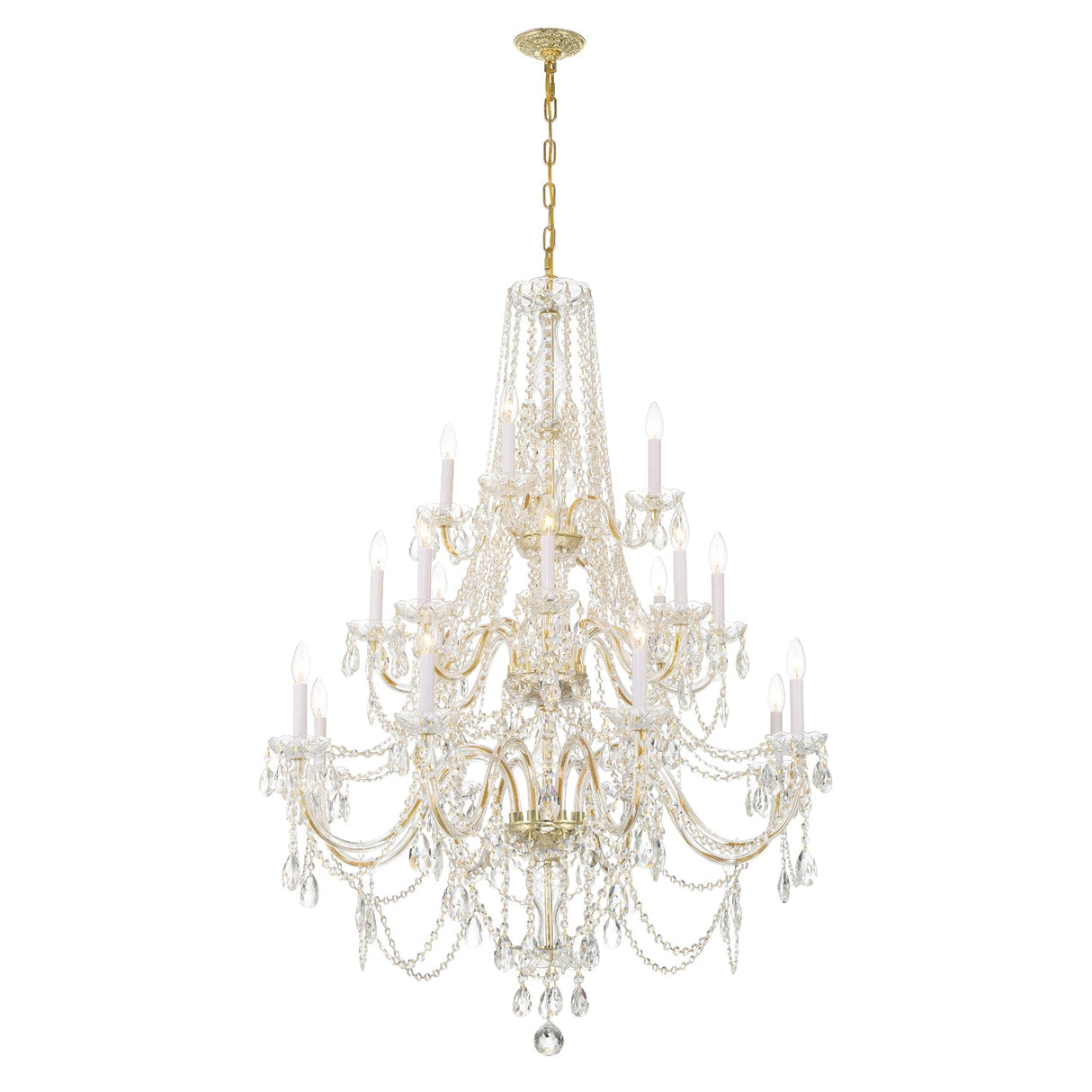 Traditional Crystal 20 Light Hand Cut Crystal Polished Brass Chandelier 1157-PB-CL-MWP