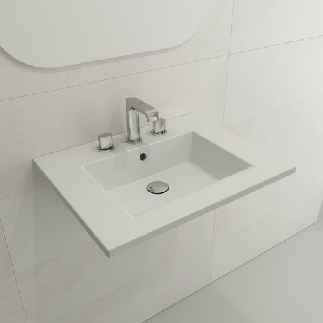BOCCHI 1161-002-0127 Ravenna Wall-Mounted Sink Fireclay 24.5 in. 3-Hole with Overflow in Matte White