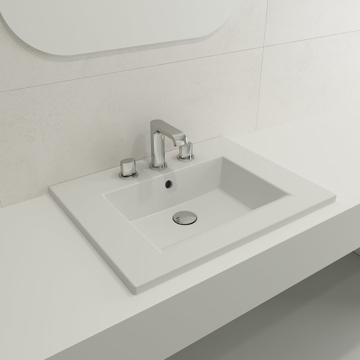 BOCCHI 1161-002-0127 Ravenna Wall-Mounted Sink Fireclay 24.5 in. 3-Hole with Overflow in Matte White