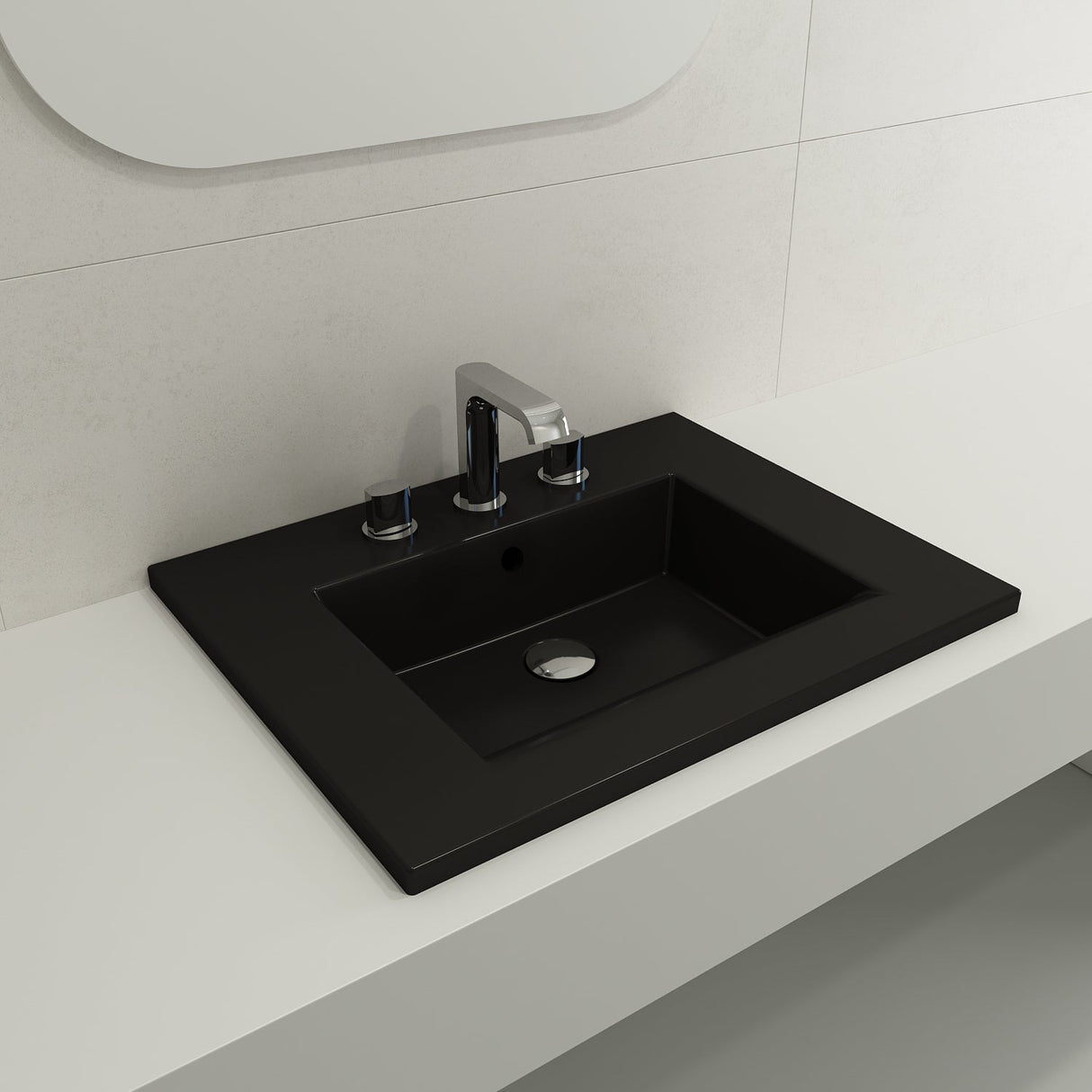 BOCCHI 1161-004-0127 Ravenna Wall-Mounted Sink Fireclay 24.5 in. 3-Hole with Overflow in Matte Black