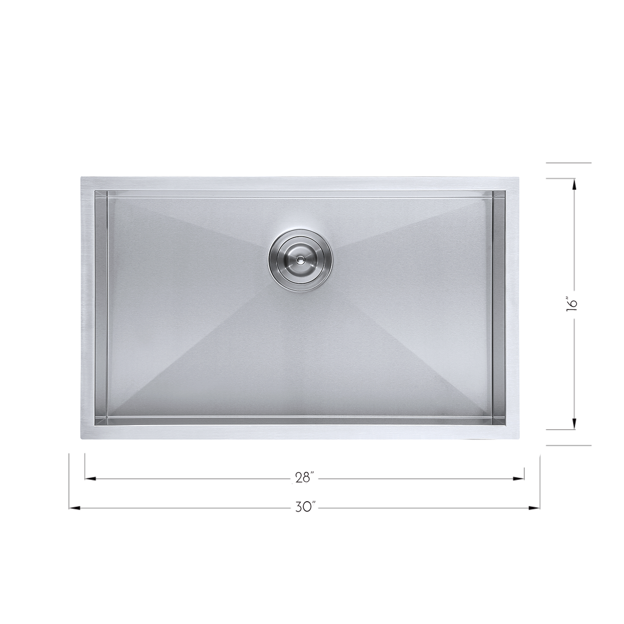 DAX Stainless Steel Handmade Single Bowl Undermount Kitchen Sink, 30", Brushed Stainless Steel DAX-SQ-3018-X