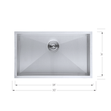 DAX Stainless Steel Handmade Single Bowl Undermount Kitchen Sink, 30", Brushed Stainless Steel DAX-SQ-3018-X