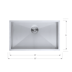 DAX Stainless Steel Handmade Single Bowl Undermount Kitchen Sink, 30", Brushed Stainless Steel DAX-SQ-3018-X
