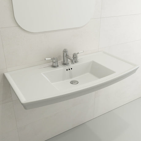 BOCCHI 1168-002-0127 Lavita Wall-Mounted Console Sink Fireclay 40 in. 3-Hole with Overflow in Matte White