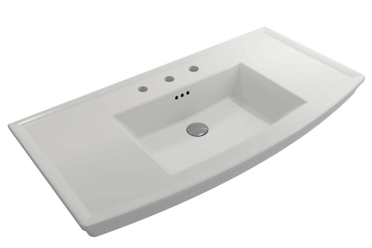 BOCCHI 1168-002-0127 Lavita Wall-Mounted Console Sink Fireclay 40 in. 3-Hole with Overflow in Matte White