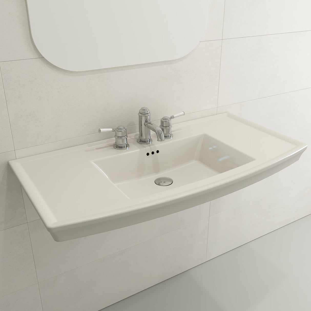 BOCCHI 1168-014-0127 Lavita Wall-Mounted Console Sink Fireclay 40 in. 3-Hole with Overflow in Biscuit