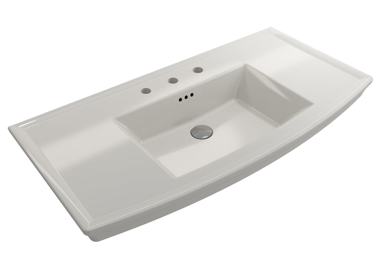 BOCCHI 1168-014-0127 Lavita Wall-Mounted Console Sink Fireclay 40 in. 3-Hole with Overflow in Biscuit