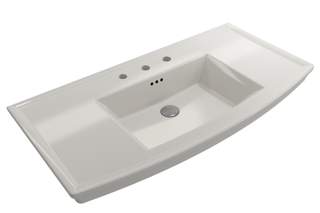 BOCCHI 1168-014-0127 Lavita Wall-Mounted Console Sink Fireclay 40 in. 3-Hole with Overflow in Biscuit