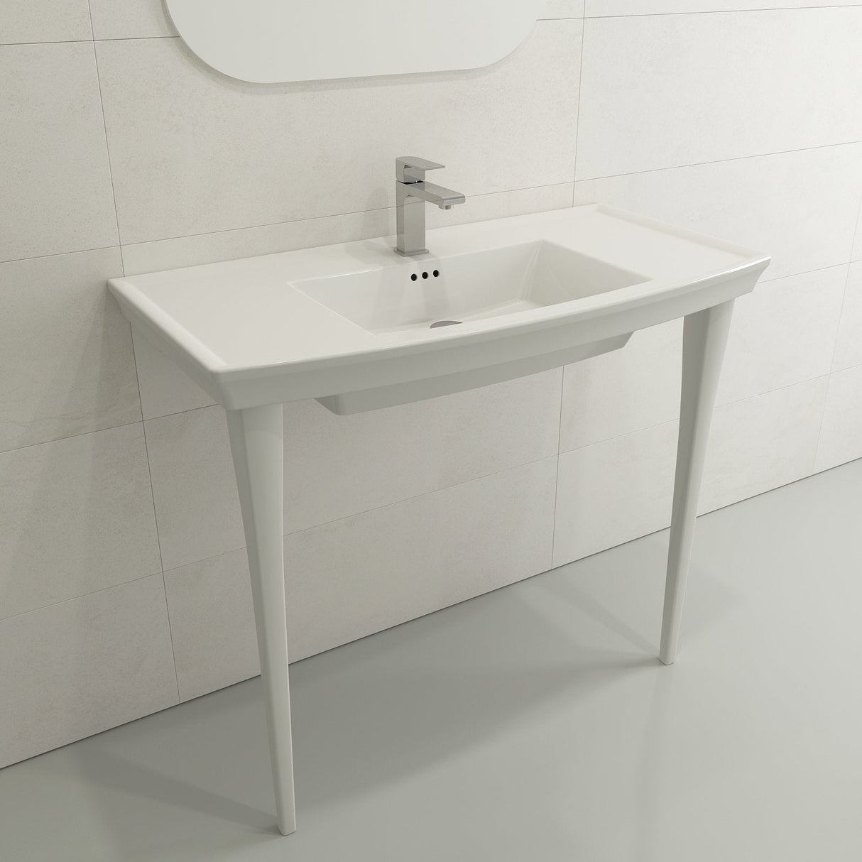 BOCCHI 1168-001-0127 Lavita Wall-Mounted Console Sink Fireclay 40 in. 3-Hole with Overflow in White