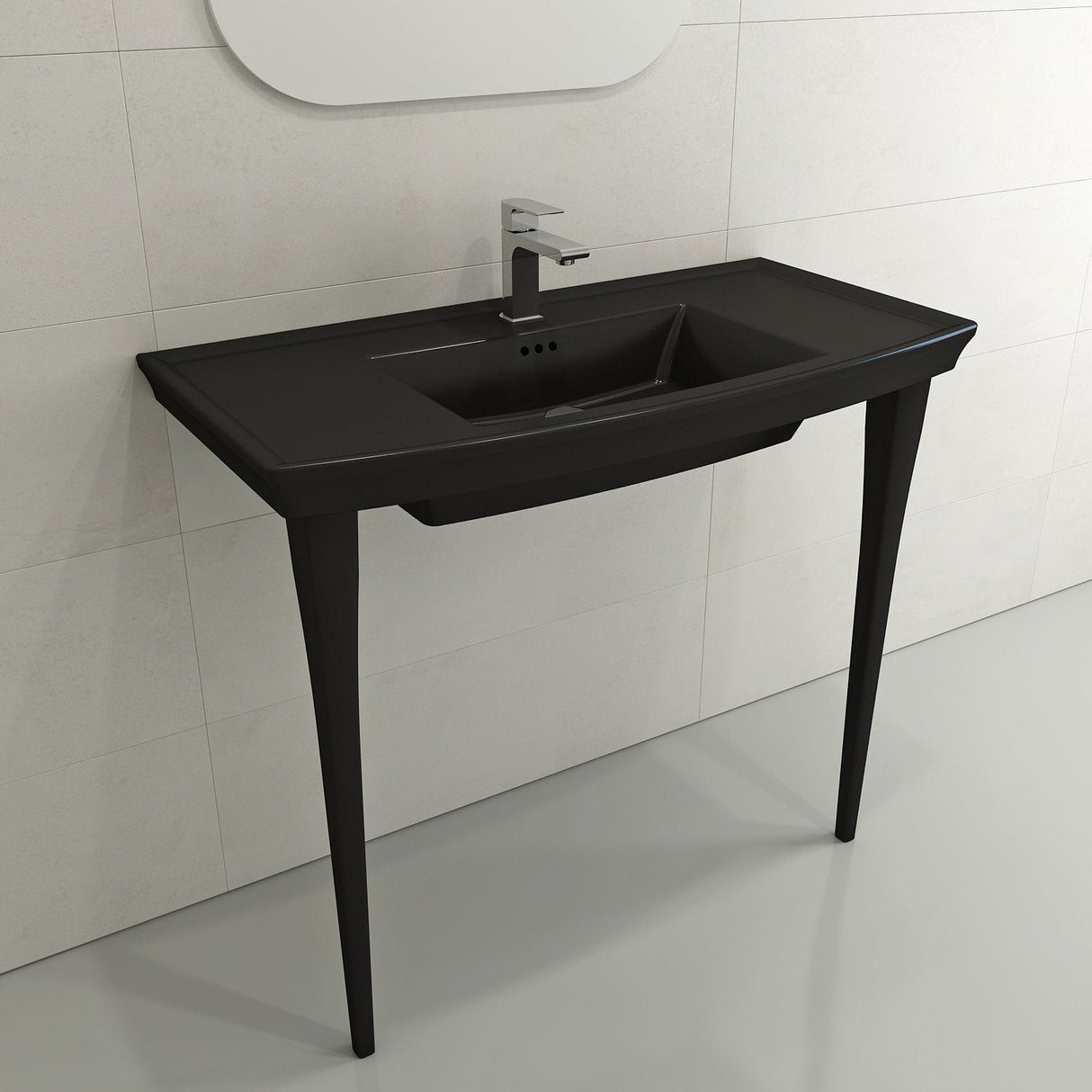 BOCCHI 1168-004-0127 Lavita Wall-Mounted Console Sink Fireclay 40 in. 3-Hole with Overflow in Matte Black