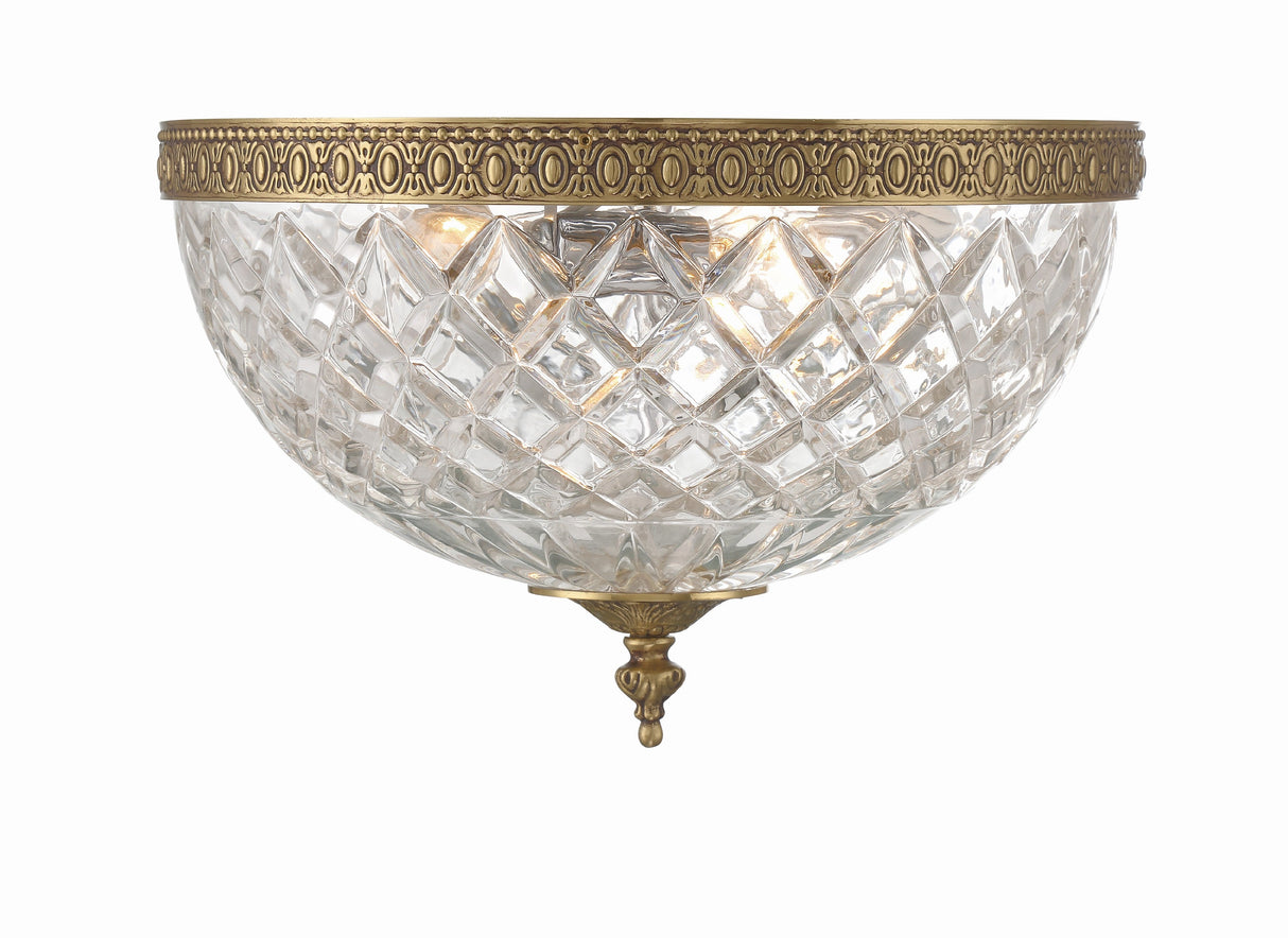 Crystorama 3 Light Olde Brass Crystal Flush Mount 117-12-OB