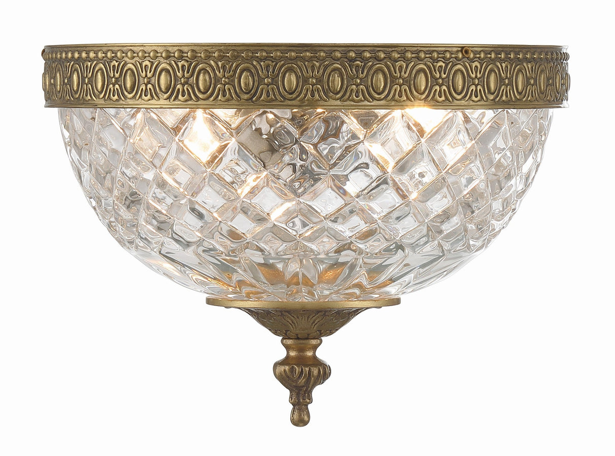 Crystorama 2 Light Olde Brass Crystal Flush Mount 117-8-OB