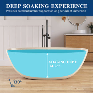 New England Home Goods Tulum 65" Freestanding Tub in Milk Coffee - Stone Resin Solid Surface