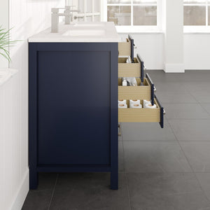 London 54 in. Blue Double Sink  Bath Vanity with Carrara Quartz Top and Undermount Porcelain Sinks