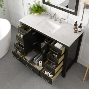Aberdeen 42 in. Espresso Single Sink Bath Vanity with Carrara Quartz Top and Undermount Porcelain Sink