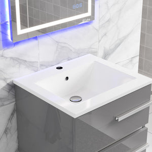 Deluxe 24 in. Gray Single Sink Bath Vanity with Porcelain Top and Integrated Sink