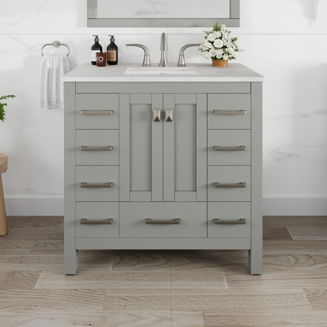 Hampton 36 in. Gray Single Sink Bath Vanity with Carrara Quartz Top and Undermount Porcelain Sink