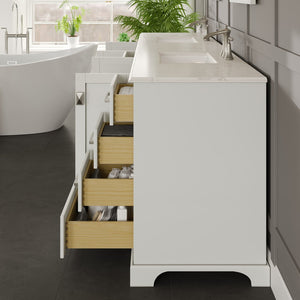 Storehouse 84 in. White Double Sink  Bath Vanity with Carrara Quartz Top and Undermount Porcelain Sinks