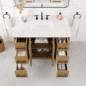 Graham 42 in. Oak Single Sink Bath Vanity with Arabescato Engineered Stone Top and Undermount Porcelain Sink