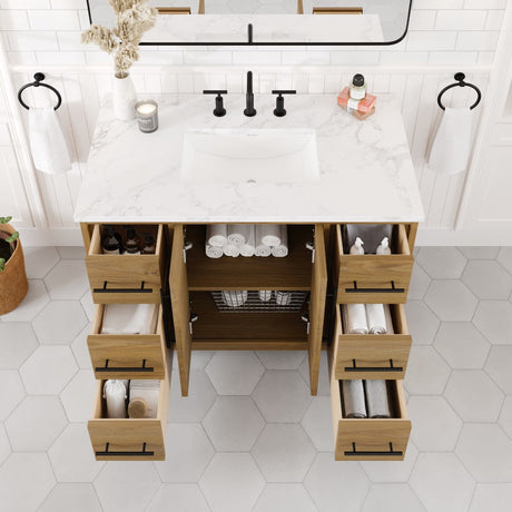 Graham 42 in. Oak Single Sink Bath Vanity with Arabescato Engineered Stone Top and Undermount Porcelain Sink