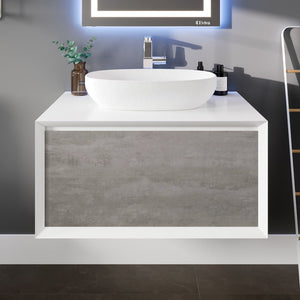 Santa Monica 30 in. Gray Wall Mount Single Sink Bath Vanity with Acrylic Top and Vessel Solid Surface Sink