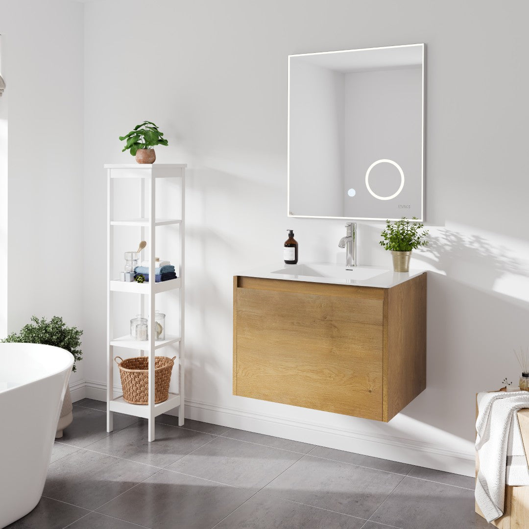 Madeira 20 in. Oak Wall Mount Single Sink Bath Vanity with Acrylic Top and Integrated Sink