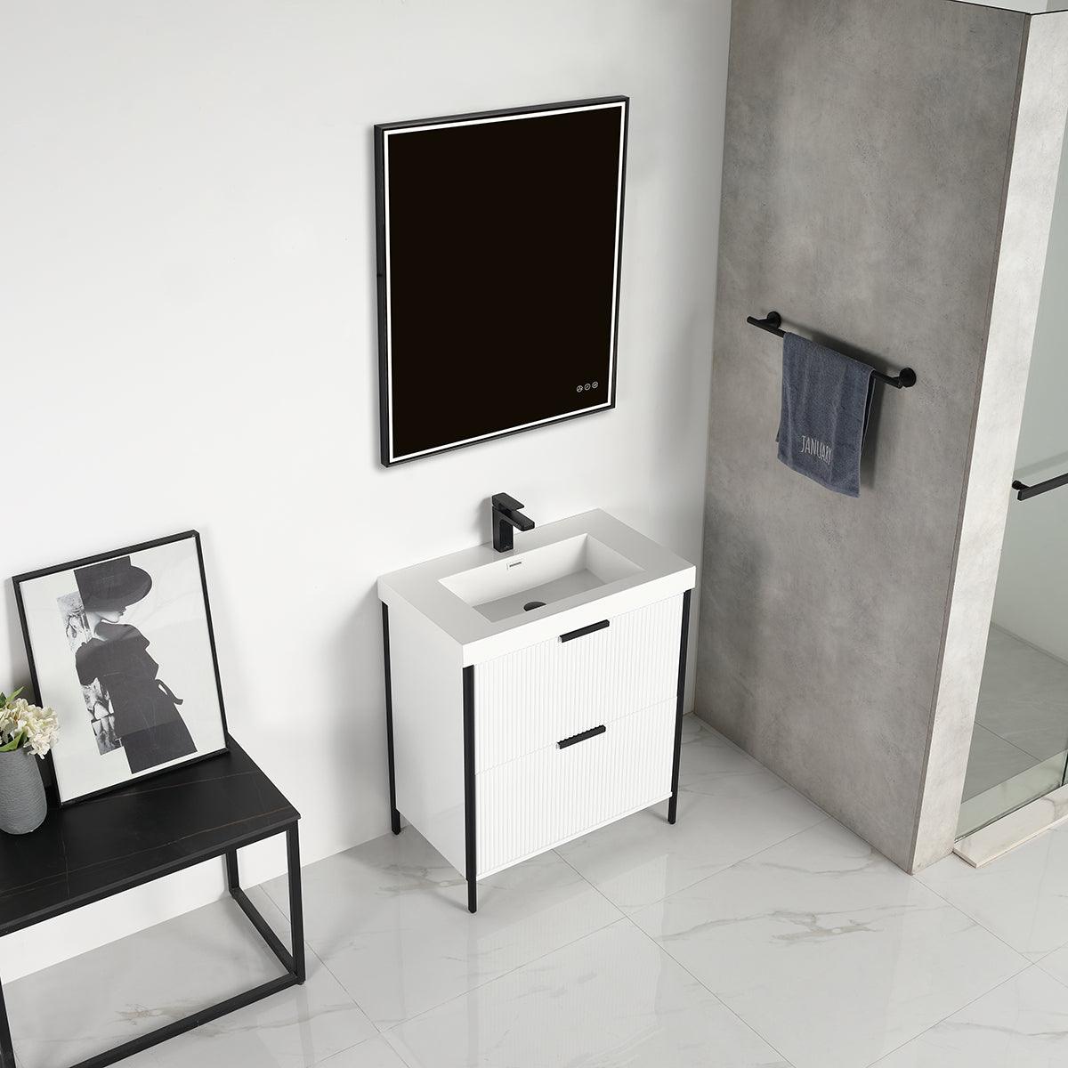 Zurich 30" Vanity – Glossy White & Metal Grey with Soft-Close Drawers & Ample Storage