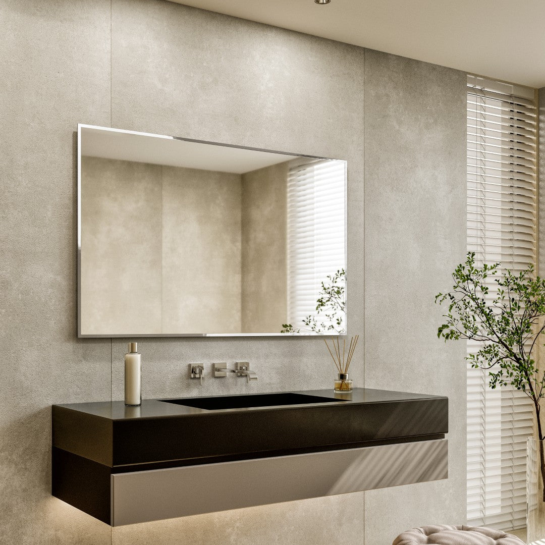 Eviva Sax 48" x 30" Rectangular Chrome Metal Framed Mirror