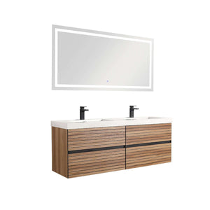 Blossom Annecy 48" Double Sink Wall-Hung Vanity - Modern Minimalist Design with Soft-Closing Drawers in Dark Walnut and Maple