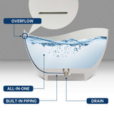 New England Home Goods 63" Wavy Freestanding Tub Solid Surface Freestadning Stone Resin Soaking Bathtub