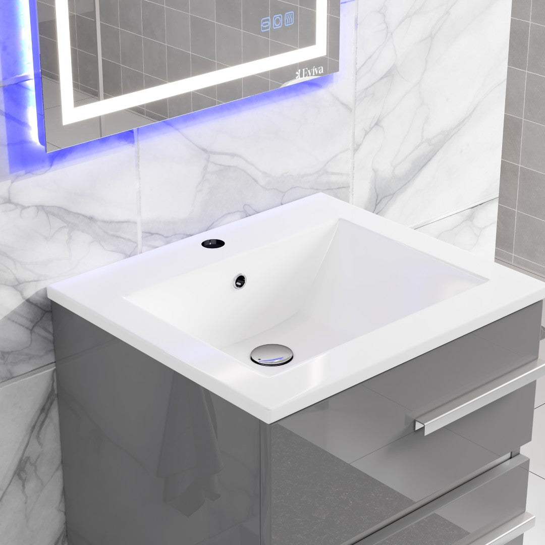 Deluxe 20 in. Gray Single Sink Bath Vanity with Porcelain Top and Integrated Sink