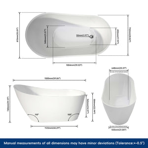 New England Home Goods Matira 59" Freestanding Tub in White - Stone Resin Solid Surface