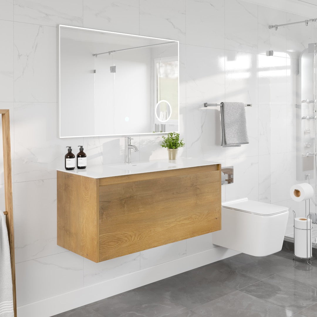 Madeira 48 in. Oak Wall Mount Single Sink Bath Vanity with Acrylic Top and Integrated Sink