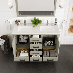 London 54 in. Gray Double Sink  Bath Vanity with Carrara Quartz Top and Undermount Porcelain Sinks
