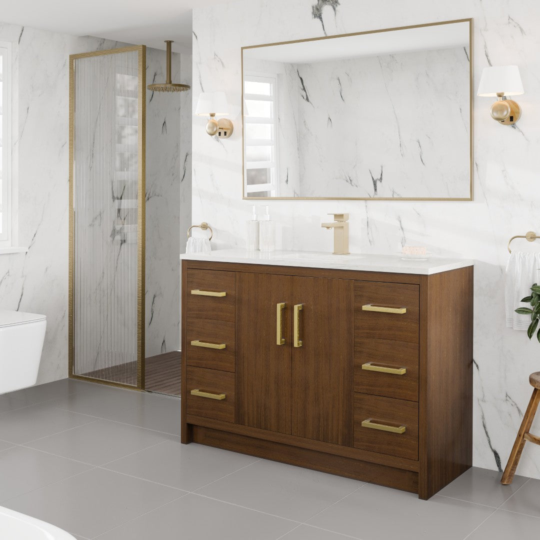 Curio 48 in. Walnut Single Sink Bath Vanity with Carrara Quartz Top and Undermount Porcelain Sink