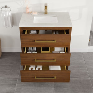 Curio 30 in. Walnut Single Sink Bath Vanity with Carrara Quartz Top and Undermount Porcelain Sink
