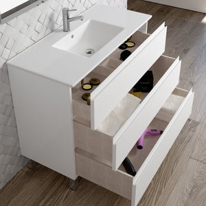 DAX Costa Engineered Wood Vanity Cabinet and Porcelain Basin, White and Onyx DAX-COS014011-ONX