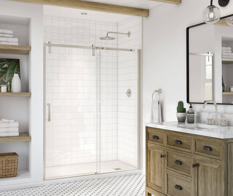 MAAX 137681-900-305-000 Outback 55 ¼ - 58 ½ x 70 ½ in. 8mm Sliding Shower Door for Alcove Installation with Clear glass in Brushed Nickel