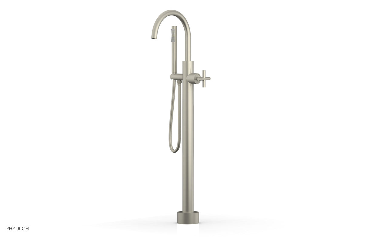 Phylrich 120-44-01-15B TRANSITION Tall Floor Mount Tub Filler - Cross Handle with Hand Shower 120-44-01 - Burnished Nickel