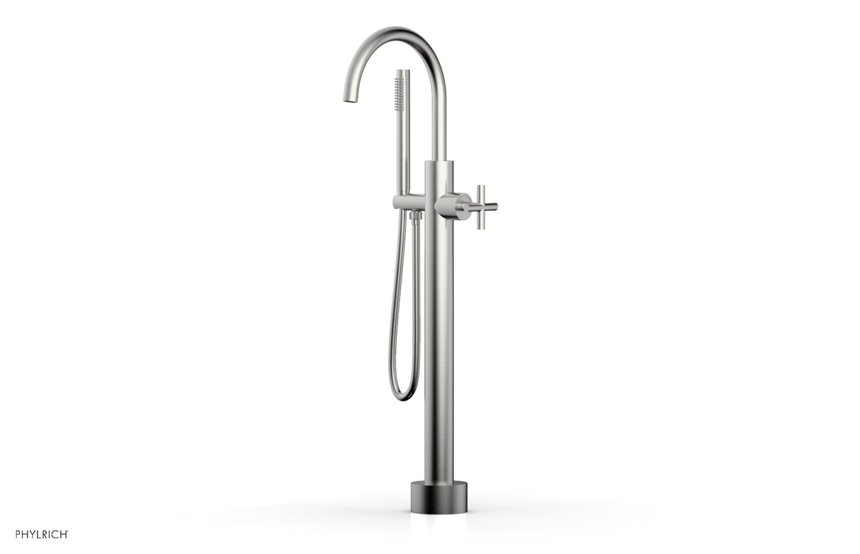 Phylrich 120-44-03-26D TRANSITION Low Floor Mount Tub Filler - Cross Handle with Hand Shower 120-44-03 - Satin Chrome