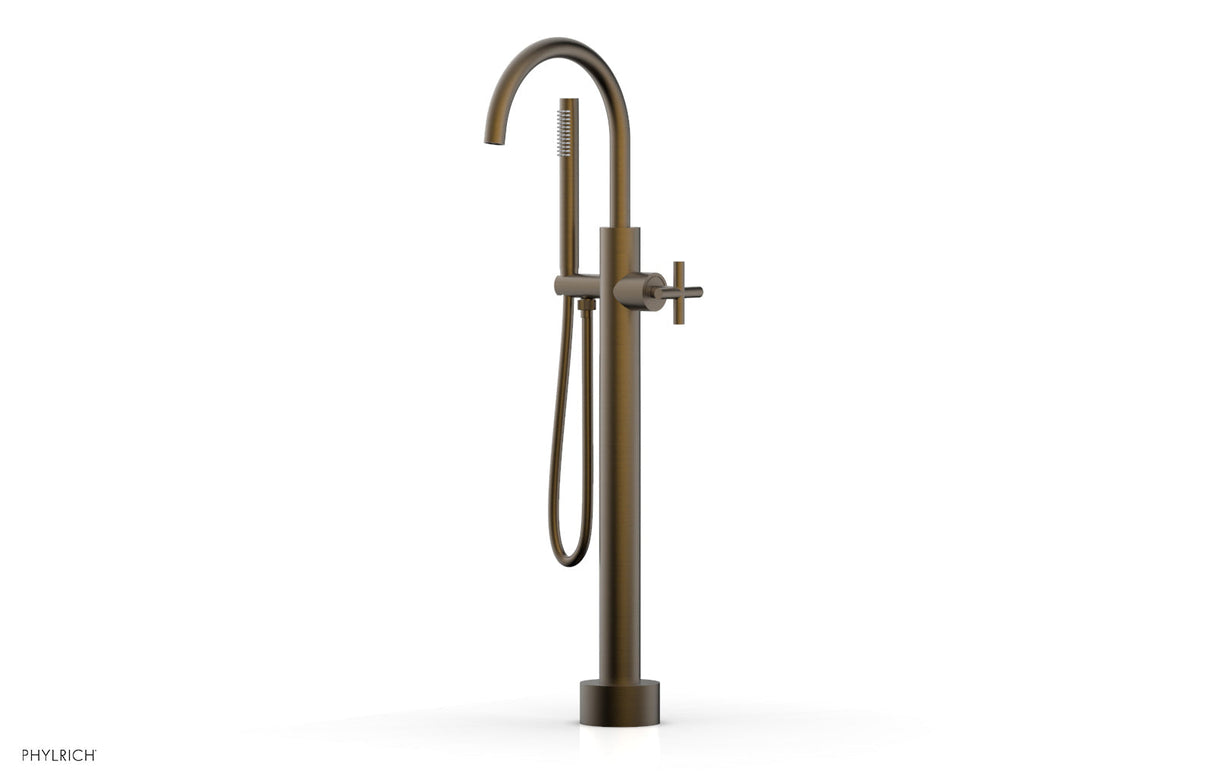 Phylrich 120-44-03-OEB TRANSITION Low Floor Mount Tub Filler - Cross Handle with Hand Shower 120-44-03 - Old English Brass