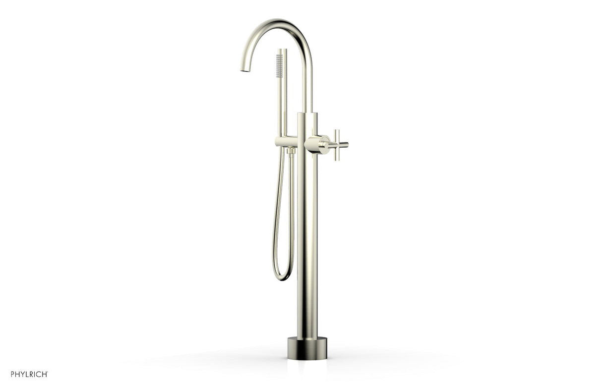 Phylrich 120-44-03-015 TRANSITION Low Floor Mount Tub Filler - Cross Handle with Hand Shower 120-44-03 - Satin Nickel