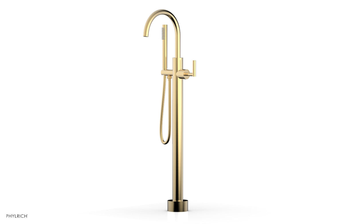 Phylrich 120-45-01-004 TRANSITION Tall Floor Mount Tub Filler - Lever Handle with Hand Shower 120-45-01 - Satin Brass